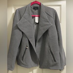 NWT Premise Black White Stripe Knit Moto Blazer Jacket Size 1X